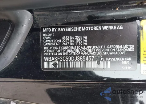 2013 BMW 328I xDrive from USA, damaged, VIN WBAKF3C59DJ385457